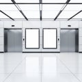 A modern office hallway with two elevators and a blank wall in the middle Royalty Free Stock Photo