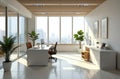 Modern office interior with big windows overlooking the city Royalty Free Stock Photo