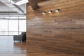 Modern office interior with blank wooden wall Royalty Free Stock Photo