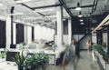 Modern office interior with blurred businesspeople