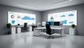 Modern office interior design with large monitors and data analysis dashboards Royalty Free Stock Photo