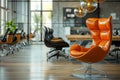 Modern Office Interior with Designer Orange Chairs.