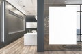 Modern office interior with empty banner on glass wall. Mock up Royalty Free Stock Photo