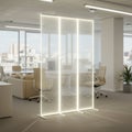 Modern office interior featuring a transparent partition with illuminated edges, Royalty Free Stock Photo