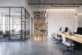 Modern Open-Plan Office Interior with Glass Walls and Natural Light Royalty Free Stock Photo