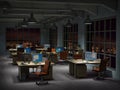 Modern office interior in the night Royalty Free Stock Photo