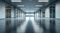Empty Modern Office Long Hallway with Closed Doors and Reflected Floor Royalty Free Stock Photo