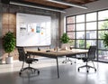 Modern office interior with whiteboard and plants Royalty Free Stock Photo