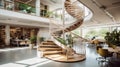 Modern office interiors featuring stylish spiral staircases