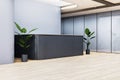 Modern office lobby interior with reception desk and mock up place on concrete wall. 3D Rendering Royalty Free Stock Photo