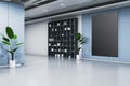 Modern office lobby interior with empty black mock up banner and other items. Royalty Free Stock Photo