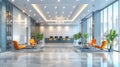 Modern Office Lobby with Orange Seating and Elegant Lighting Royalty Free Stock Photo