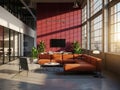 Modern office lounge area with orange seating Royalty Free Stock Photo