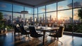 Modern office meeting room interior with panoramic city view Royalty Free Stock Photo