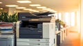 Modern Office Multifunction Printer with Document Stack Royalty Free Stock Photo