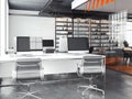 Modern office open space with bright walls, 3d rendering