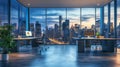 Modern Office with Panoramic Night City View Royalty Free Stock Photo