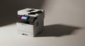 Modern Office Printer: Multifunction Device with Touchscreen Interface on Neutral Background Royalty Free Stock Photo