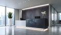 Modern office reception interior with sleek design and illuminated desk Royalty Free Stock Photo