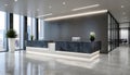 Modern office reception interior with sleek design and illuminated desk Royalty Free Stock Photo