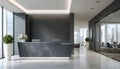 Modern office reception interior with sleek design and illuminated desk Royalty Free Stock Photo
