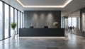 Modern office reception interior with sleek design and illuminated desk Royalty Free Stock Photo