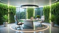 Modern office sanctuary serene workspace with lush vertical gardens and ambient lighting. Generative AI Royalty Free Stock Photo
