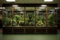 Modern office setting with beautiful tropical plants exhibited in glass showcase