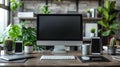 A modern office setting with sleek gadgets and technology equipment scattered on a clean desk, illuminated by natural light Royalty Free Stock Photo