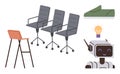 Modern Office Setup with Chairs, Robot, Lightbulb, and Creative Minimalist Elements Royalty Free Stock Photo