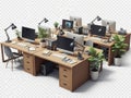Modern office setup with computers and plants, isolated on white background isolated on white background Royalty Free Stock Photo