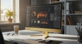 Modern office setup with data analysis dashboard on computer screen Royalty Free Stock Photo