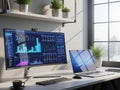 Modern office setup with data analytics display Royalty Free Stock Photo