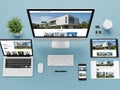Modern office setup displaying responsive web design on multiple devices Royalty Free Stock Photo