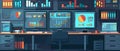 Modern office setup with multiple computer screens displaying data and analytics, optimized for efficient workflow and Royalty Free Stock Photo
