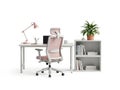 Modern office setup with pink chair isolated on white background Royalty Free Stock Photo