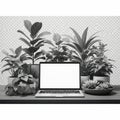 Modern office setup with plants isolated on white background isolated on white background Royalty Free Stock Photo