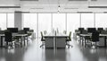 Modern office space with desks and computers isolated on white background Royalty Free Stock Photo