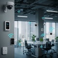 Modern office space featuring smart security technology. Multiple security cameras Royalty Free Stock Photo