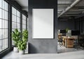 Modern office space with large windows and blank poster Royalty Free Stock Photo