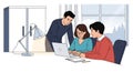 Teamwork Three Young Professionals Collaborating on a Laptop in a Modern Office Setting Vector Illustration Royalty Free Stock Photo