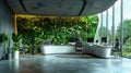 Modern Office with Vertical Garden and Multiple Monitors. Generative ai. Royalty Free Stock Photo