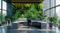 Modern Office with Vertical Garden and Multiple Monitors. Generative ai. Royalty Free Stock Photo