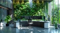 Modern Office with Vertical Garden and Multiple Monitors. Generative ai. Royalty Free Stock Photo
