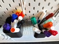 Modern office wall with organizer and markers. Royalty Free Stock Photo