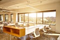 Modern office with windows and city view Royalty Free Stock Photo