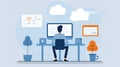 Modern Office Worker Engaged in Cloud Computing and Data Analysis Royalty Free Stock Photo