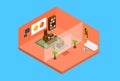 Modern Office Workplace Room Interior Top View 3d Isometric