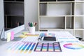 Modern office workplace with tablet, Graphic designer and color Royalty Free Stock Photo