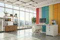 Modern office workspace with computer and colorful decor Royalty Free Stock Photo
